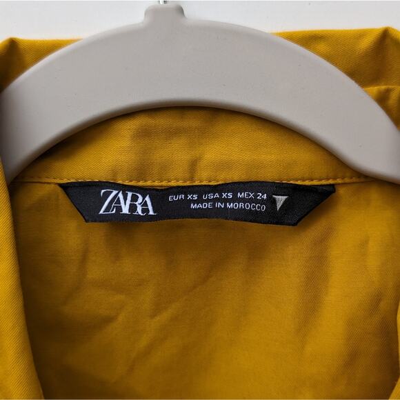 Zara Warm Yellow Short Shirt Dress With Lapels Ruffle Detail Collar, size XS - Picture 5 of 8